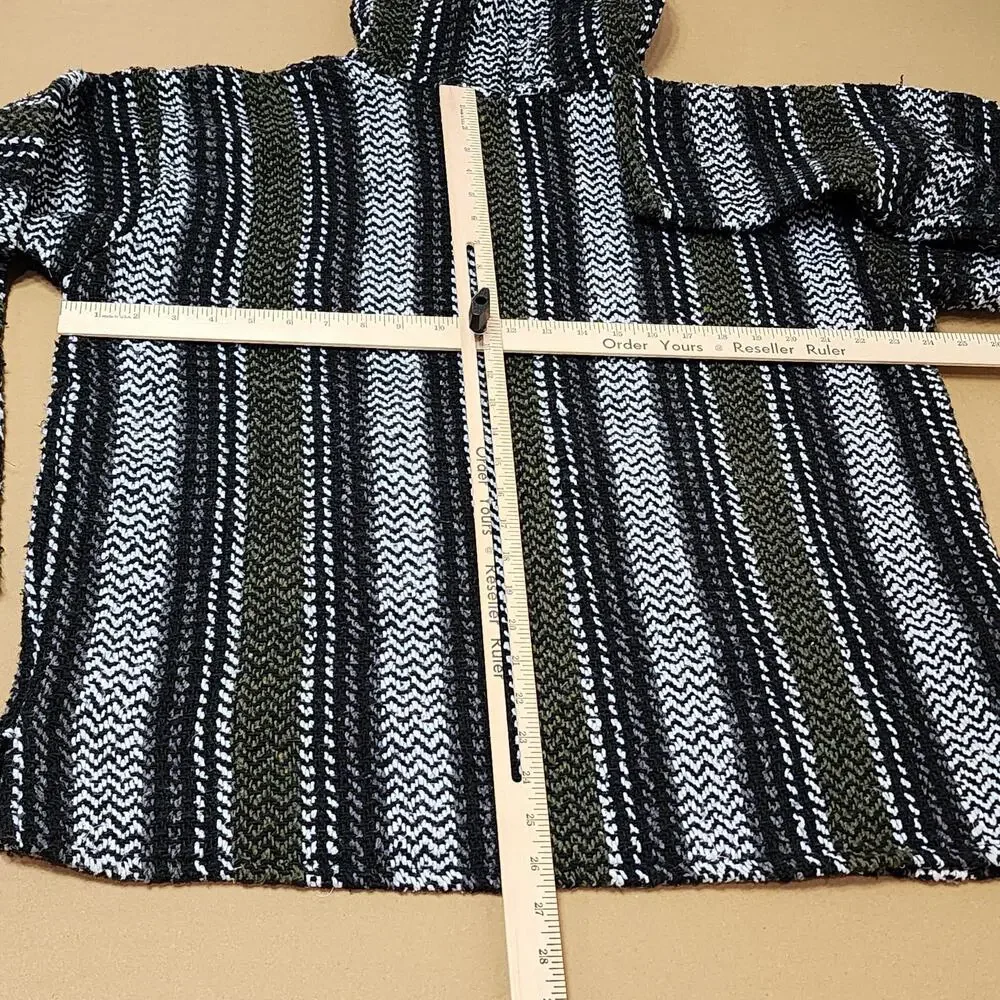 Wild Bill's Baja Co Sweater Mens Large Black Stripe Hooded Knit Baja Pullover